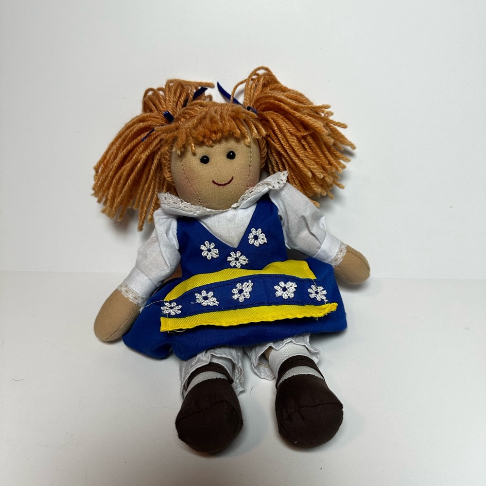 Adorable Ginger Girl with Blue and Yellow Dress Doll